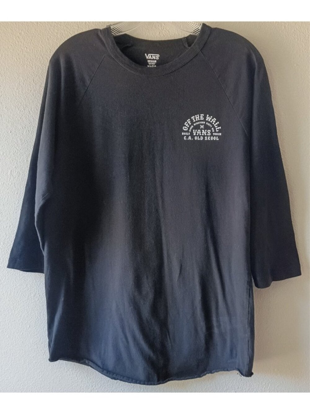VANS Off The Wall Graphic  3/4 Sleeve Tee T-shirt M Black Skater Beach Surfer